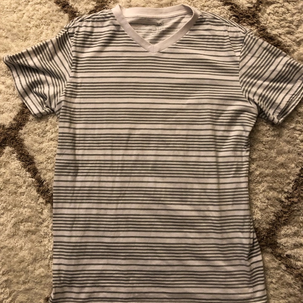 Gray Striped V-Neck Tee